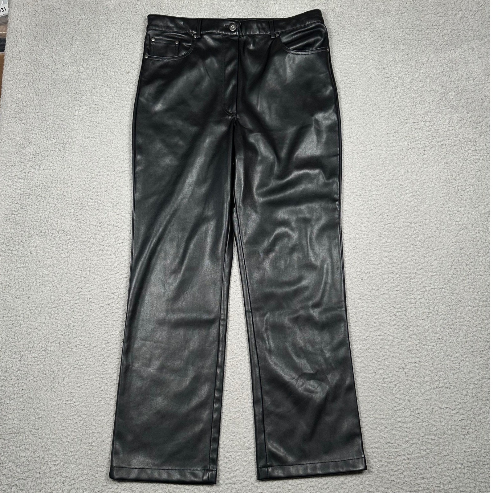 7 For All Mankind Faux Leather Pants Women Large Black Straight Leg